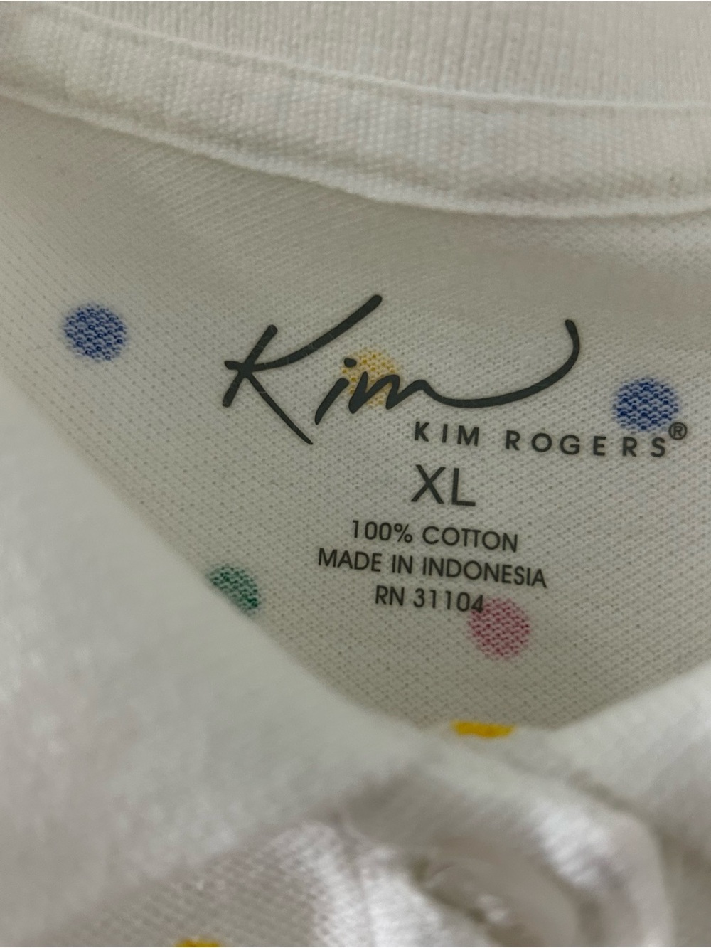 Kim Rogers White Polo with Multicolor Polka Dots 100% cotton - Picture 2 of 4
